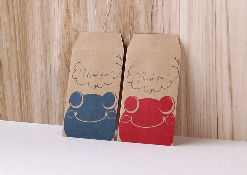 ぽち袋 未晒クラフト カエル赤色青色