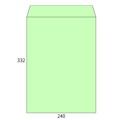 角2 ECグリーン 100 スミ貼 (〒枠なし)
幅 x 天地：240 x 332mm
米坪：100g/m2