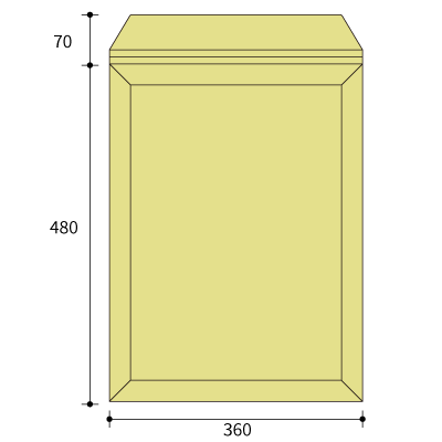 キャッスル封筒 A-3(穴なし)テープ付き
幅 x 天地：360 x 480mm
米坪：350g/m2