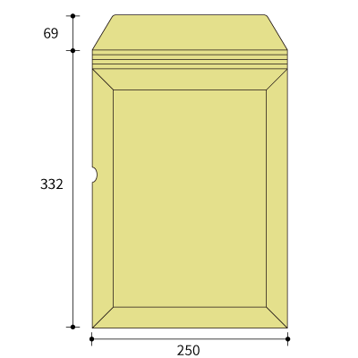 キャッスル封筒 A-4(穴あり)テープ付き
幅 x 天地：250 x 332mm
米坪：350g/m2