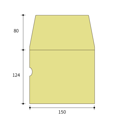 キャッスル封筒 CD(穴あり)テープ付き
幅 x 天地：150 x 124mm
米坪：350g/m2