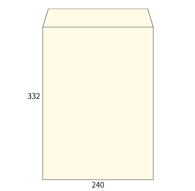 廃番）角2カラーアイボリー85ヨコ貼
幅 x 天地：240 x 332mm
米坪：85g/m2