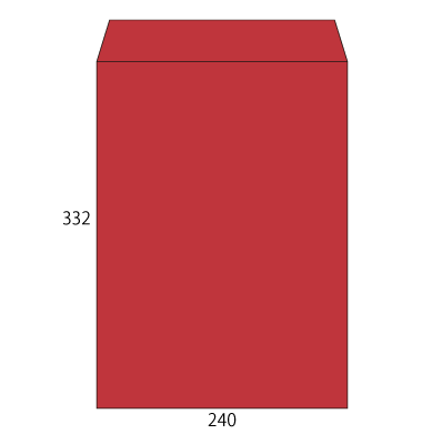 角2カラーレッド85ヨコ貼
幅 x 天地：240 x 332mm
米坪：85g/m2