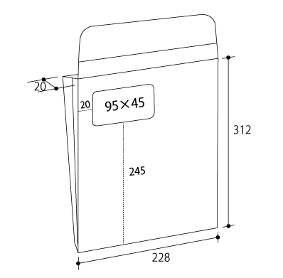 ガゼット角A4窓付ホワイト100