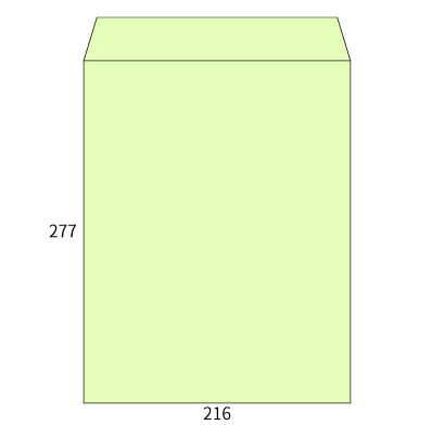 角3カラーウグイス85ヨコ貼
幅 x 天地：216 x 277mm
米坪：85g/m2