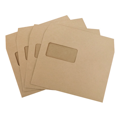 A4二つ折り対応・窓付き封筒(角6ヨコ)テープ付
幅 x 天地：229 x 162mm
米坪：100g/m2