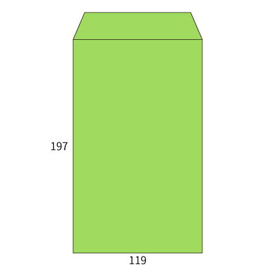 給料 Kグリーン 70 中貼
幅 x 天地：119 x 197mm
米坪：70g/m2