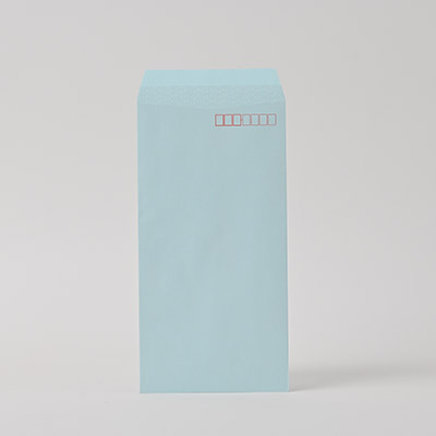 長3 ヨミニクイECブルー 80 スミ貼 (〒枠付き)
幅 x 天地：120 x 235mm
米坪：80g/m2