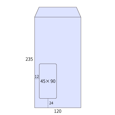 長3セロ窓1号 パステルアクア80 (〒枠ナシ)
幅 x 天地：120 x 235mm
米坪：80g/m2