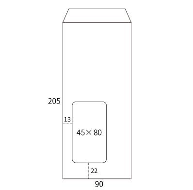 長4 K窓 白 地紋入 (〒枠なし)
幅 x 天地：90 x 205mm
米坪：70g/m2