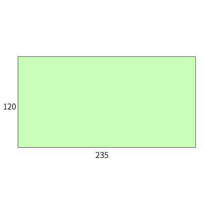 洋長3カマス 透けないコーティング パステルグリーン 100(〒枠なし)
幅 x 天地：235 x 120mm
米坪：100g/m2